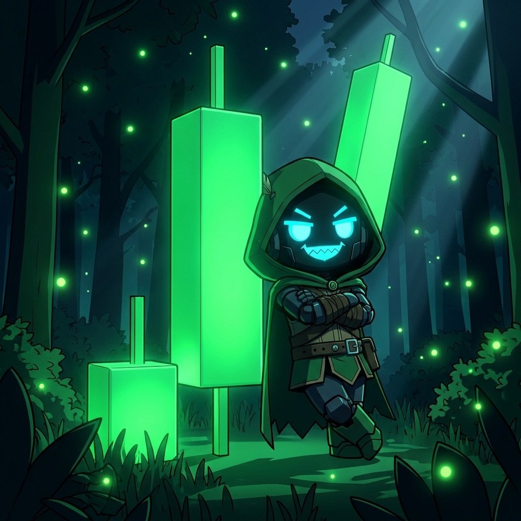 Grokbin leaning on a green candle