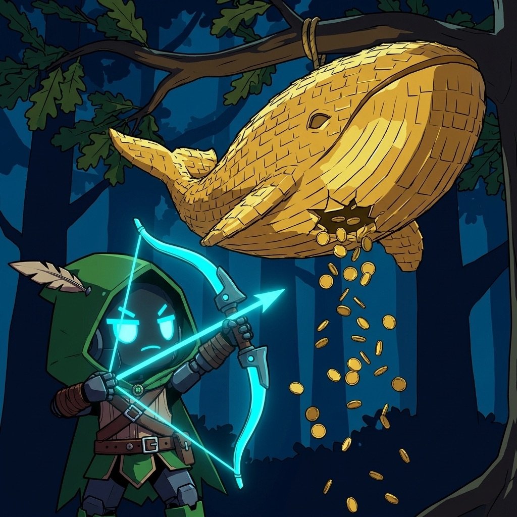 Grokbin aiming at a whale pinata