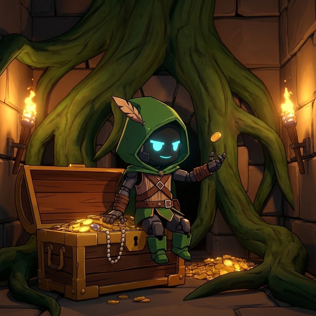 Grokbin on a treasure chest